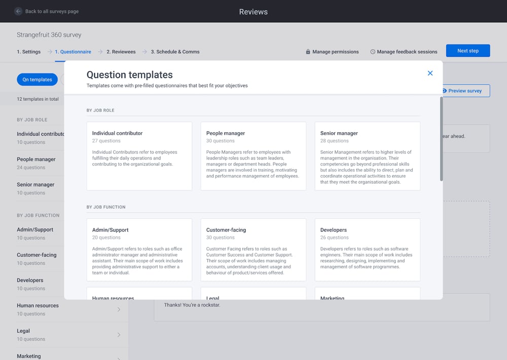 Customizable for different review objectives, individuals, and teams
